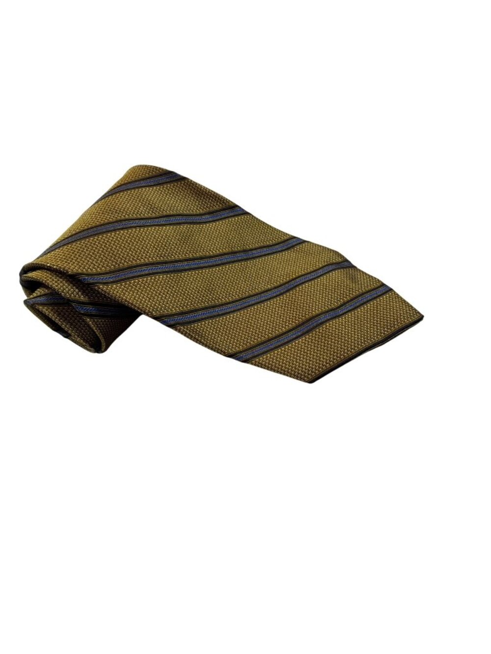Vintage Guy Laroche 100% Silk Mens Tie Gold Blue Diagonal Striped (CC1058)